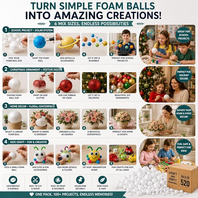 Evershine 520 Pack Craft Foam Ball Assorted - Image 6