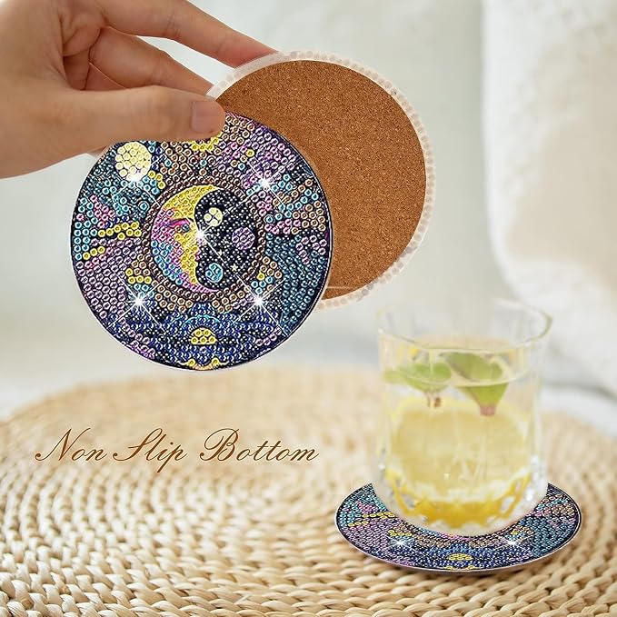 EWJRNSF 8 PCS Diamond Art Coasters Kit, Small Diamond Painting Coasters - Image 4