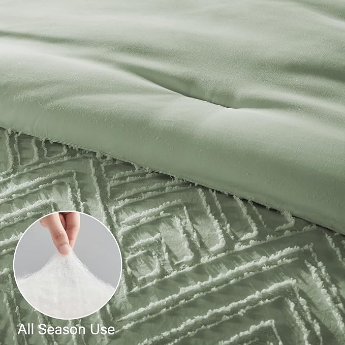 Zzlpp Twin Comforter Set 5 Pieces, Sage Green Tufted Bed in a Bag - Image 6