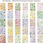 800+ PCS Floral Sticker Book for Journaling Supplies, Leaf Flower Watercolor - Image 3