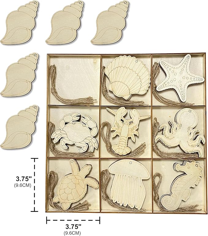 45 Pack Unfinished Wooden Ocean Sea Animals Cutouts - Image 3