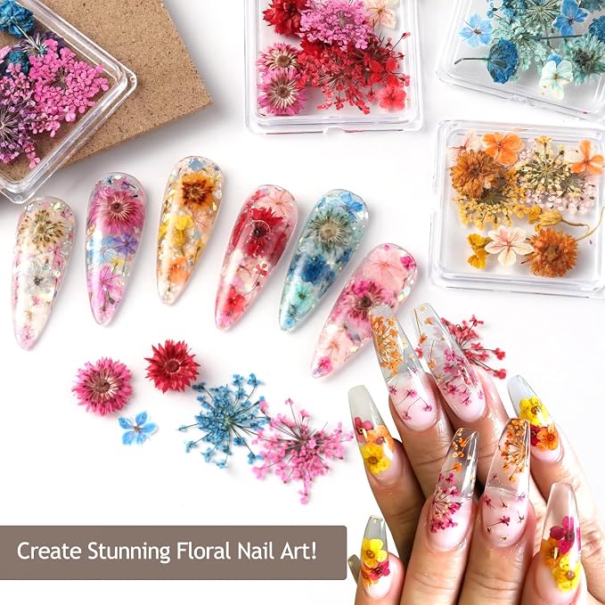Dried Flowers for Nails, 8 Boxes 3D Dried Flowers Nail Art Stickers Decals - Image 3