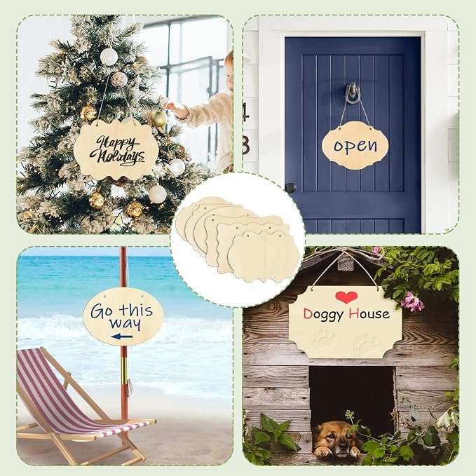 FSWCCK 24 Pieces Unfinished Hanging Wood Sign Blank - Image 6