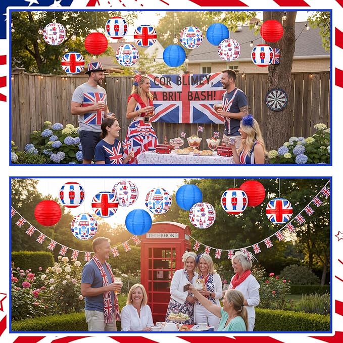 Panelee 12 Pcs British Party Decoration Britain UK England Flag Theme Hanging - Image 6