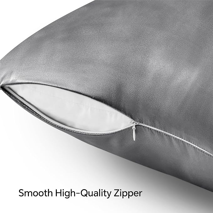 BEDELITE Satin Pillowcase with Zipper 4 Pack, Dark Grey Pillow Cases Queen Size - Image 5