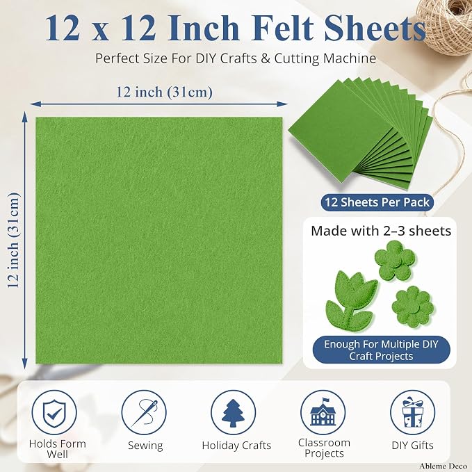 12" x 12" Felt Sheets for Crafts, 2mm Stiff Felt Fabric, Moss Green - Image 3