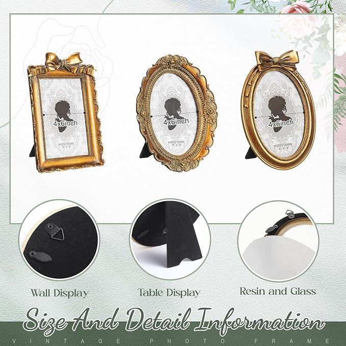 Vicenpal 3 Pcs Tiny Picture Ornate Frames 4 x 6 Inch Small Vintage Oval Picture - Image 3
