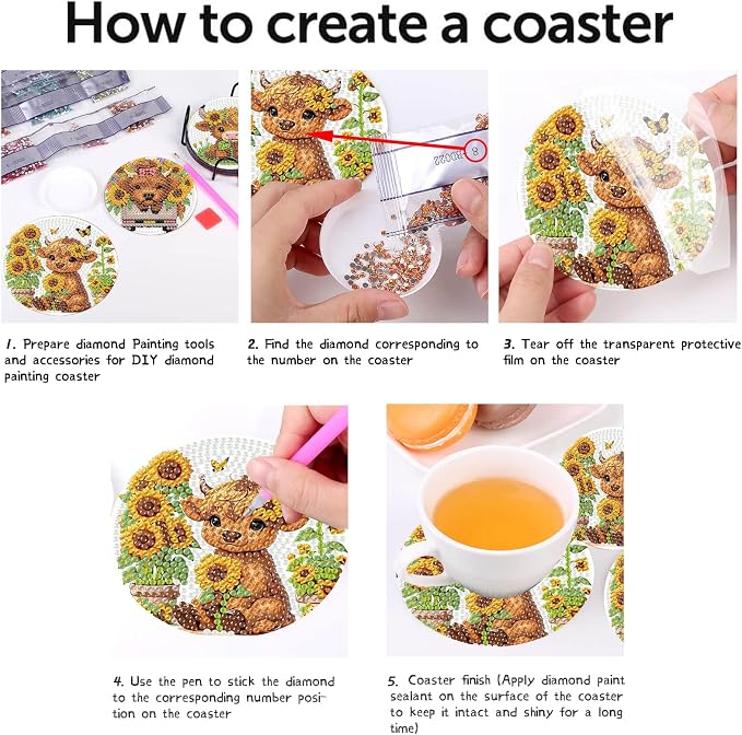 8 Pcs Cow Diamond Painting Coasters - Image 6