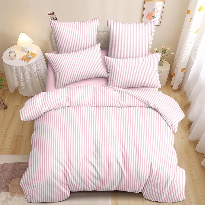 Nayoroom Pink Striped Duvet Cover King Size White Stripe Duvet Cover Dorm by Nayoroom
