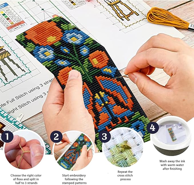 ACRNIGHEET 6PCS Cross Stitch Kits Stamped Cross Stitch Bookmark Kit - Image 4