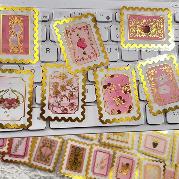 50 Pieces of Gold-Embossed Cartoon Love Stamp Stickers, Suitable - Image 4