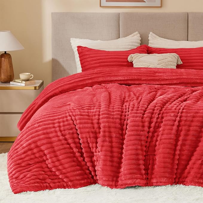 BEDELITE Fleece Twin Comforter Set -Super Soft & Warm Fluffy Red Bedding by BEDELITE
