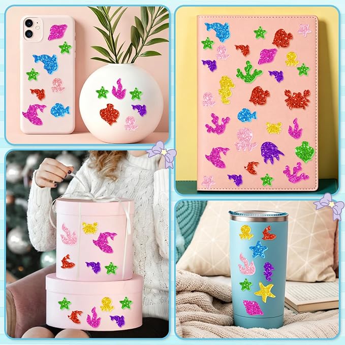 651 Pcs Glitter Foam Stickers, Sea Animal Shapes Stickers, 7 Sheets Colorful 3D - Image 4