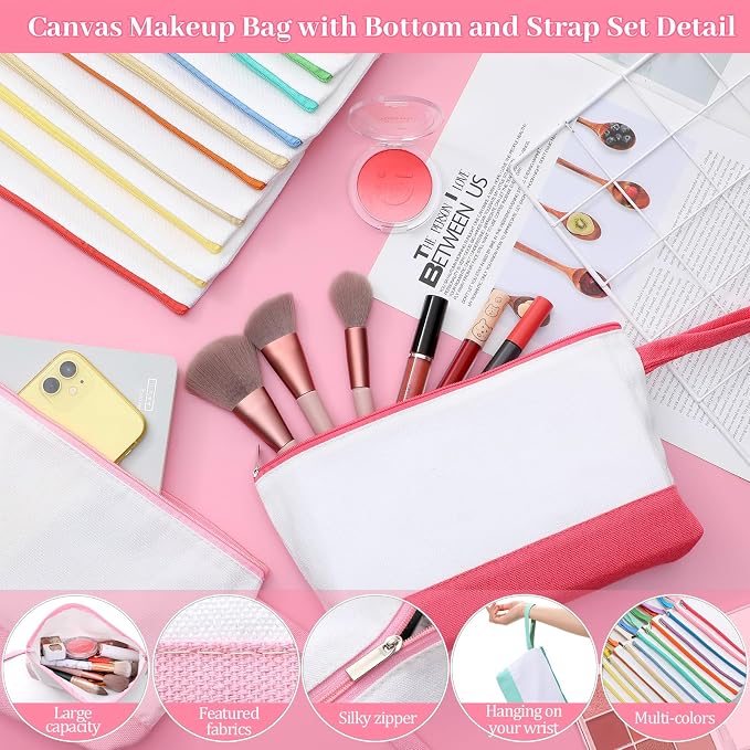 Silkfly 15 Pcs Cotton Canvas Makeup Bags Cosmetic Zipper Bags 10.2 x 5.5 x 2'' - Image 3