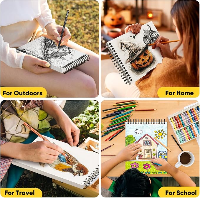 Soucolor 8x10 Sketch Book, 100 Sheets, 68lb Acid-Free Spiral Bound Pad | 68lb - Image 9