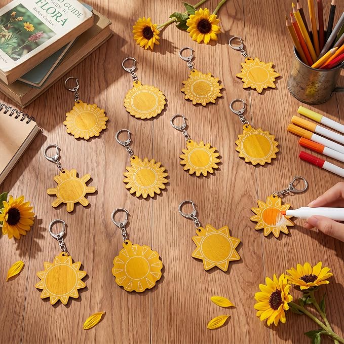 RattanView 24 Pcs Sun Craft DIY Wooden Sun Expressions Kits Color Your Own - Image 4