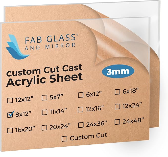 Fab Glass and Mirror Pack of 2 Plastic PET Acrylic Lightweight 8"x12" Thick by FabGlassandMirror