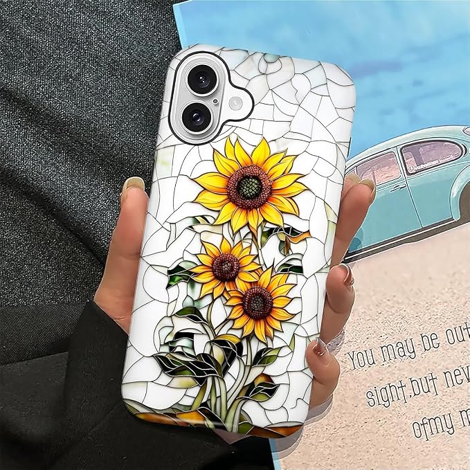 ZHEGAILIAN Case for iPhone 16, Sunflower Faux Stained Glass Effect Durable - Image 6