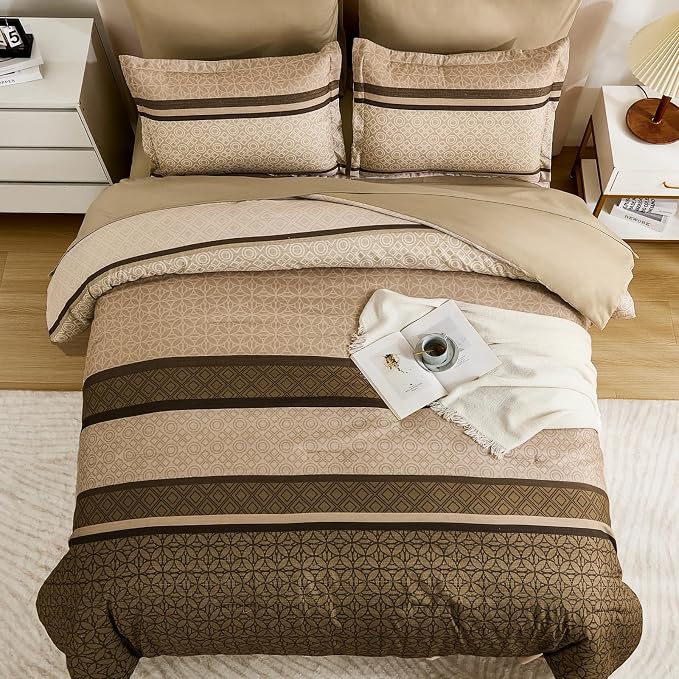 WONGS BEDDING 7 Pieces Comforter Set Queen Size, Minimalist Geometric Soft - Image 4