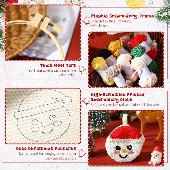 WinnerWhy 6 Pcs Christmas Punch Needle Kit Adults Beginner Keychain Accessories - Image 4