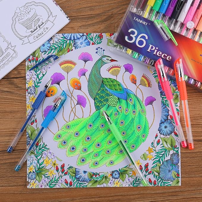 TANMIT 36 Colors Gel Pens Set for Adult Coloring Books - Image 8
