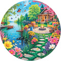 Spring Garden Adult Puzzles Lakeside Cottage Cozy Cabin Lake Scene Butterfly by Jollitot