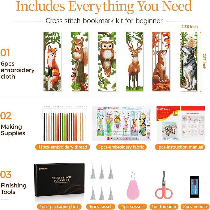 CYANFOUR 6 Pcs Cross Stitch Bookmark Kit - Image 2