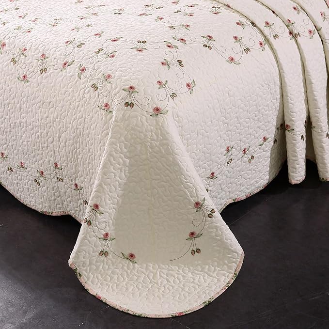 Quilt Set Floral Leaves 3D Embroidery Pattern 3 PCS Cotton Reversible Quilted - Image 5