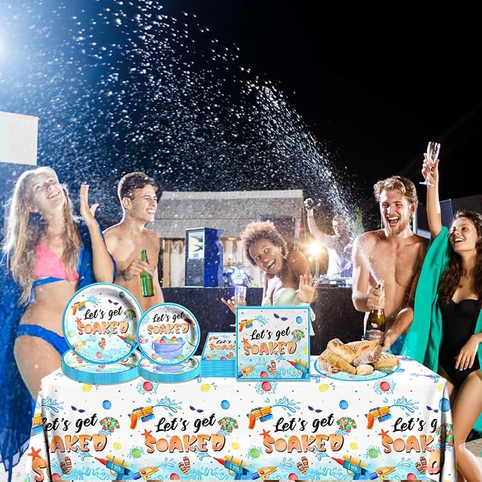 Summer Party Decorations, Pool Party Supplies Tableware Set, Let's Get Soaked - Image 6