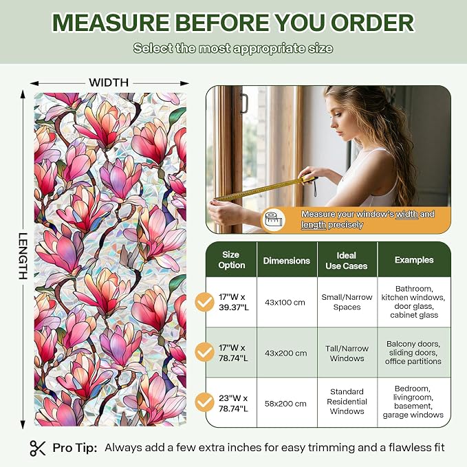 Stained Glass Window Film UV Resistant Window Privacy Film Pink Floral Privacy - Image 7