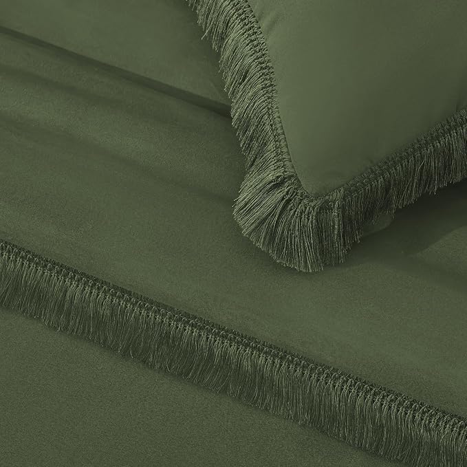 Andency Olive Green Comforter Set King, 3 Pieces Boho Tassel Lightweight - Image 8