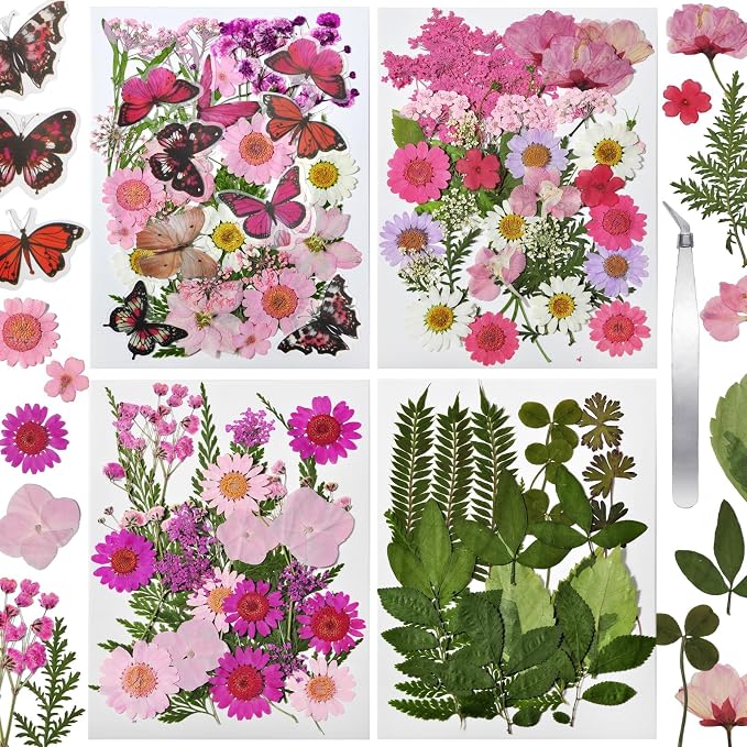 Dried Flowers for Resin 116Pcs | Pink Real Natural Pressed Flowers by CONVELIFE