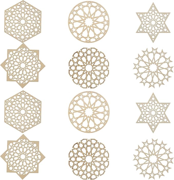 12 pcs 6 Styles Hollow Star Theme Wooden Drink Coasters Snowflake Hexagon - Image 9
