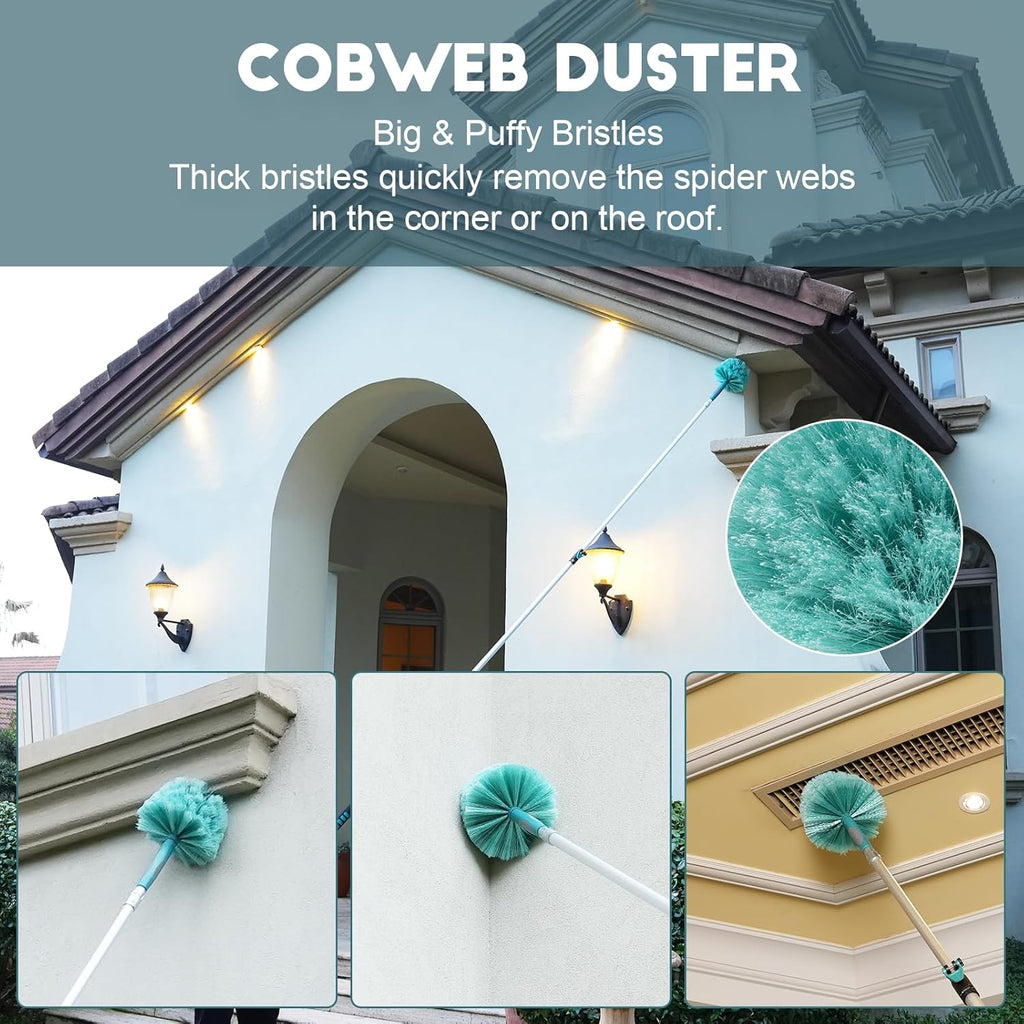 20 Foot High-Reach Duster Kit with 5-12FT Extendable Pole - High Ceiling Duster Cleaning Kit with Telescopic Pole,Cobweb Duster, Chenille Ceiling Fan Duster, Microfiber Feather Duster