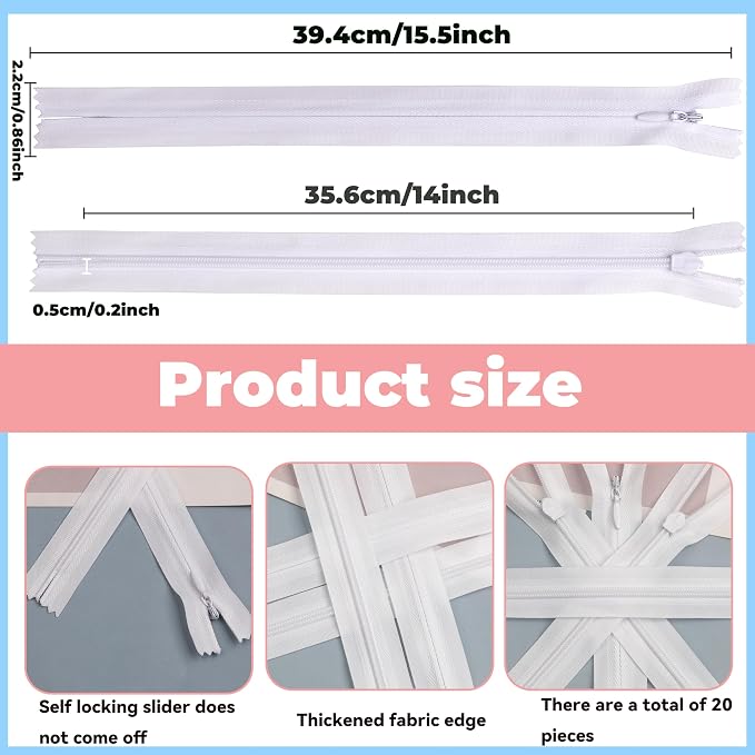 YAKA 20pcs White Nylon Invisible Zippers Tailor Sewing Tools Garment - Image 2