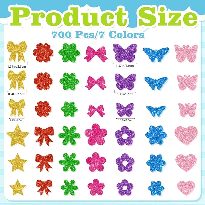 700 Pcs Glitter Foam Stickers, Butterfly & Flower & Bow Shapes Stickers - Image 2