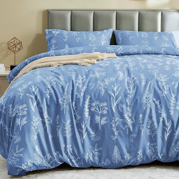 MUXHOMO Duvet Cover King Size, Reversible Floral Ice Blue Duvet Cover Set by MUXHOMO