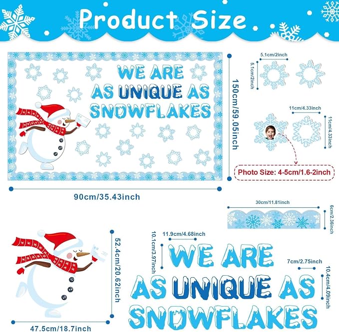 Winter Bulletin Board Decorations Snowflake Snowman Cutouts DIY Photo Craft We - Image 2