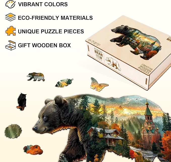 Forest Bear Puzzles Adults Gifts Wooden 150 Pieces 13.4 * 7.8in - Image 2
