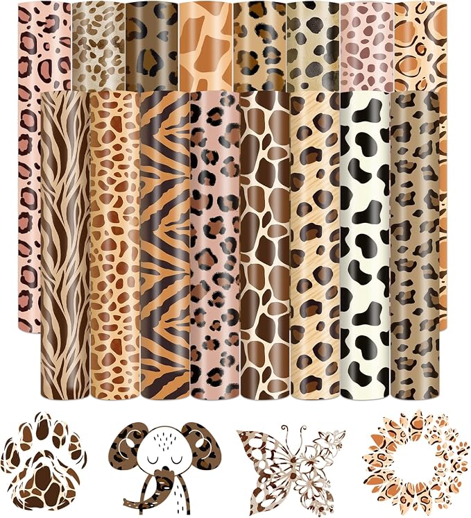 HTVSTD Leopard Heat Transfer Vinyl 16 Sheets 12×10in Iron on Vinyl | Animal by CraftingEveryday
