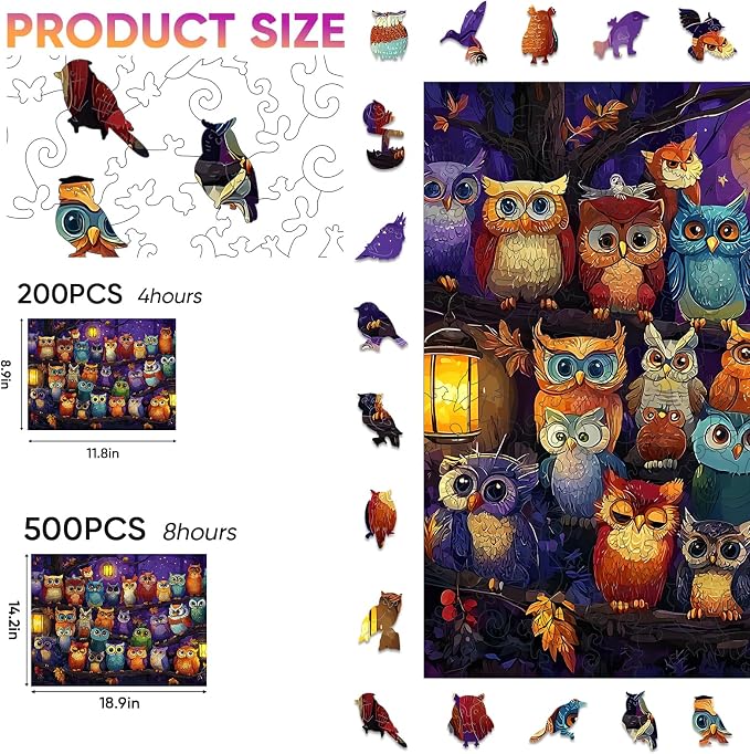 Mocfesk Wooden Puzzles for Adults, Owl Family Puzzles 500 Pieces | Unique - Image 3