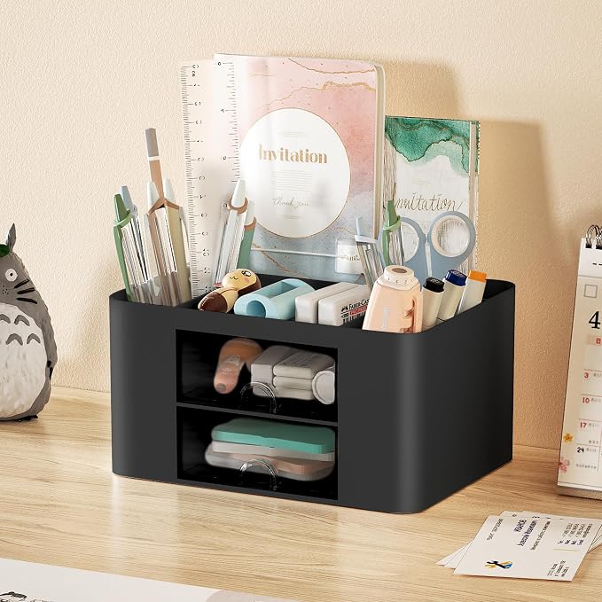Marbrasse Pen Organizer with 2 Drawer, Desk Organizers and Accessories with 5 - Image 3