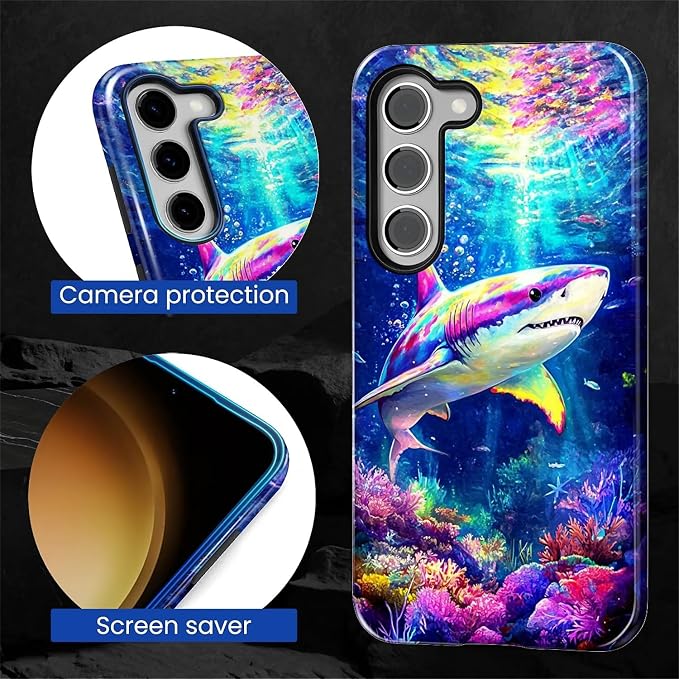 for Samsung Galaxy S23 Case, Colorful Ocean Sharks Pattern Glossy 2 in 1 - Image 6