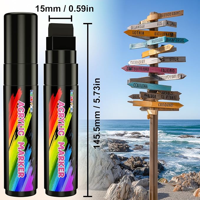 FansArriche Jumbo Poster Markers, 3 Black 15mm Acrylic Paint Markers | - Image 3