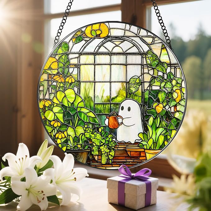 8'' Halloween Ghost Greenhouse Sun Catcher Ornament, Stained Glass Window - Image 6