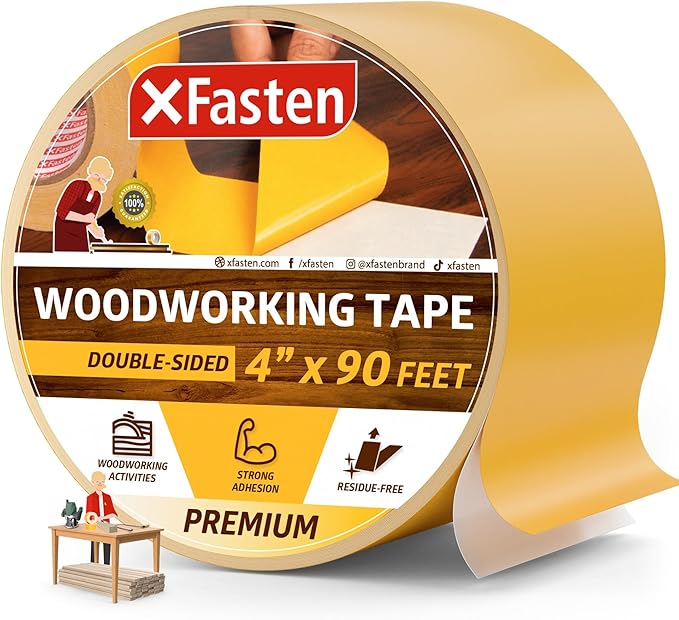 XFasten Double Sided Woodworking Tape 4 Inches x 90 Feet, Residue-Free and by XFasten