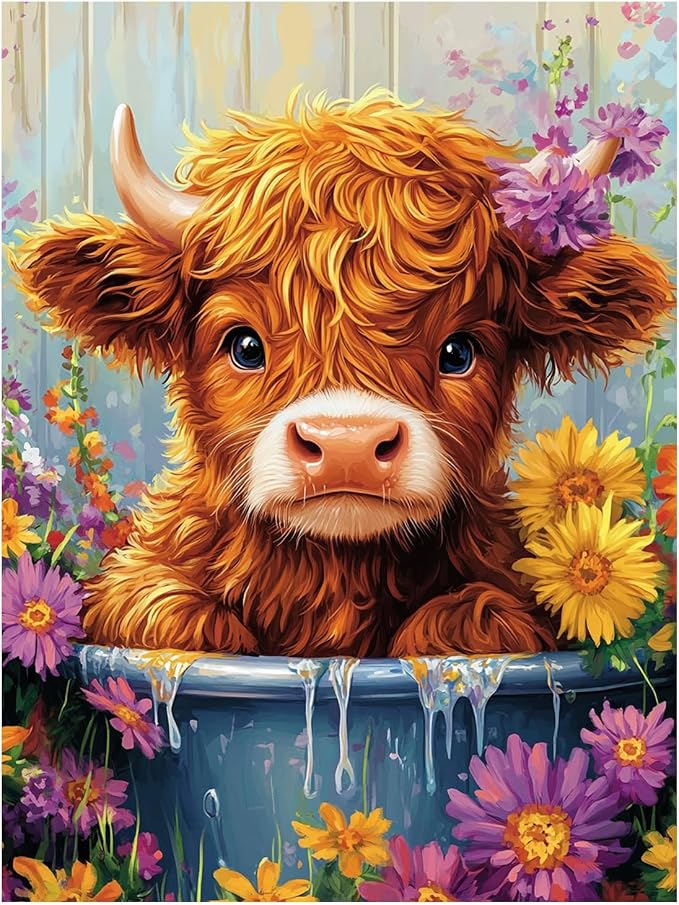 Cow Paint by Numbers for Adult, Highland Cow Paint by Numbers Kit for Adults by MANDUN