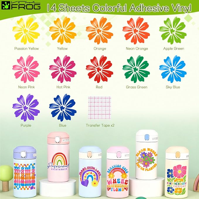 VINYL FROG Permanent Vinyl Bundle 12‘’x12'' Glossy Adhesive Vinyl 14 Sheets 12 - Image 2