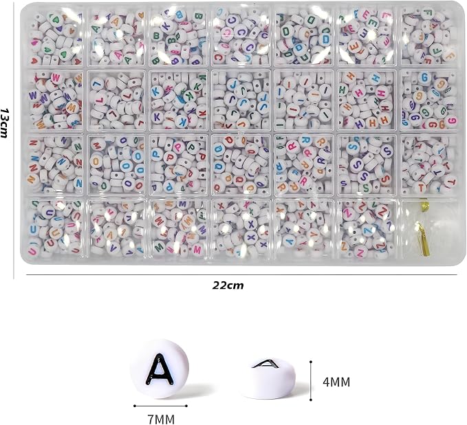 1400 Pieces 4x7mm White Round Acrylic Alphabet Letter Beads A-Z Heart Pattern - Image 3