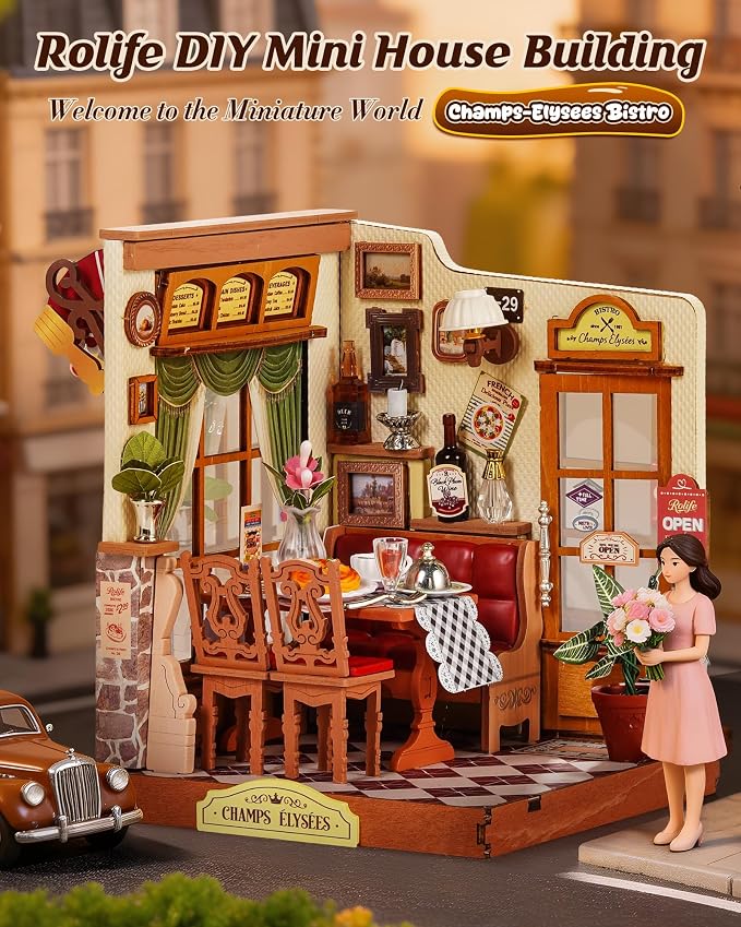 Rolife Miniature House Kit for Adults Elysees Bistro Book Nook Kit DIY Wooden - Image 5